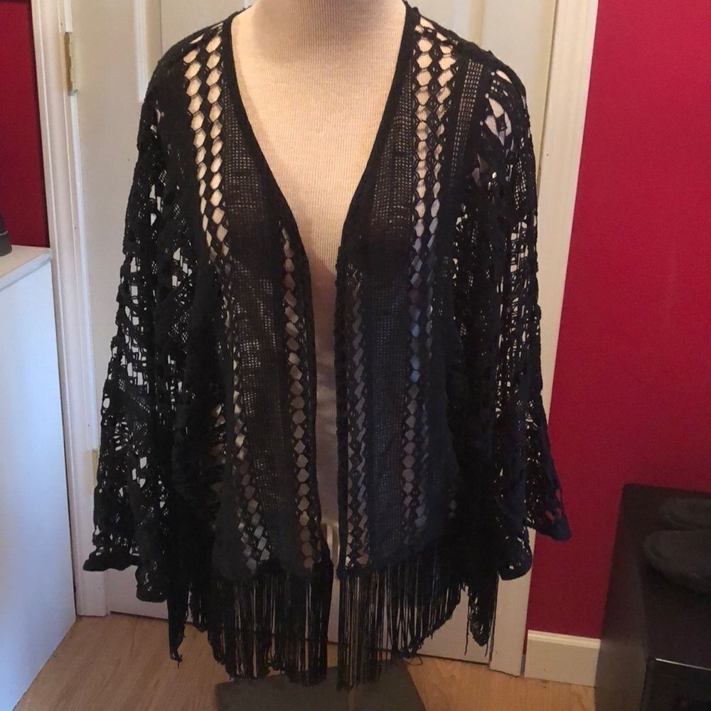 NWT Mac and me crochet & fringe cardigan sz S